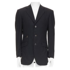 ZILLI PARIS blazer noir 100% laine à rayures 3 boutons poche zippée FR48 M