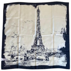 Sciarpa Christian Dior in bianco e nero con dettagli della Torre Eiffel.