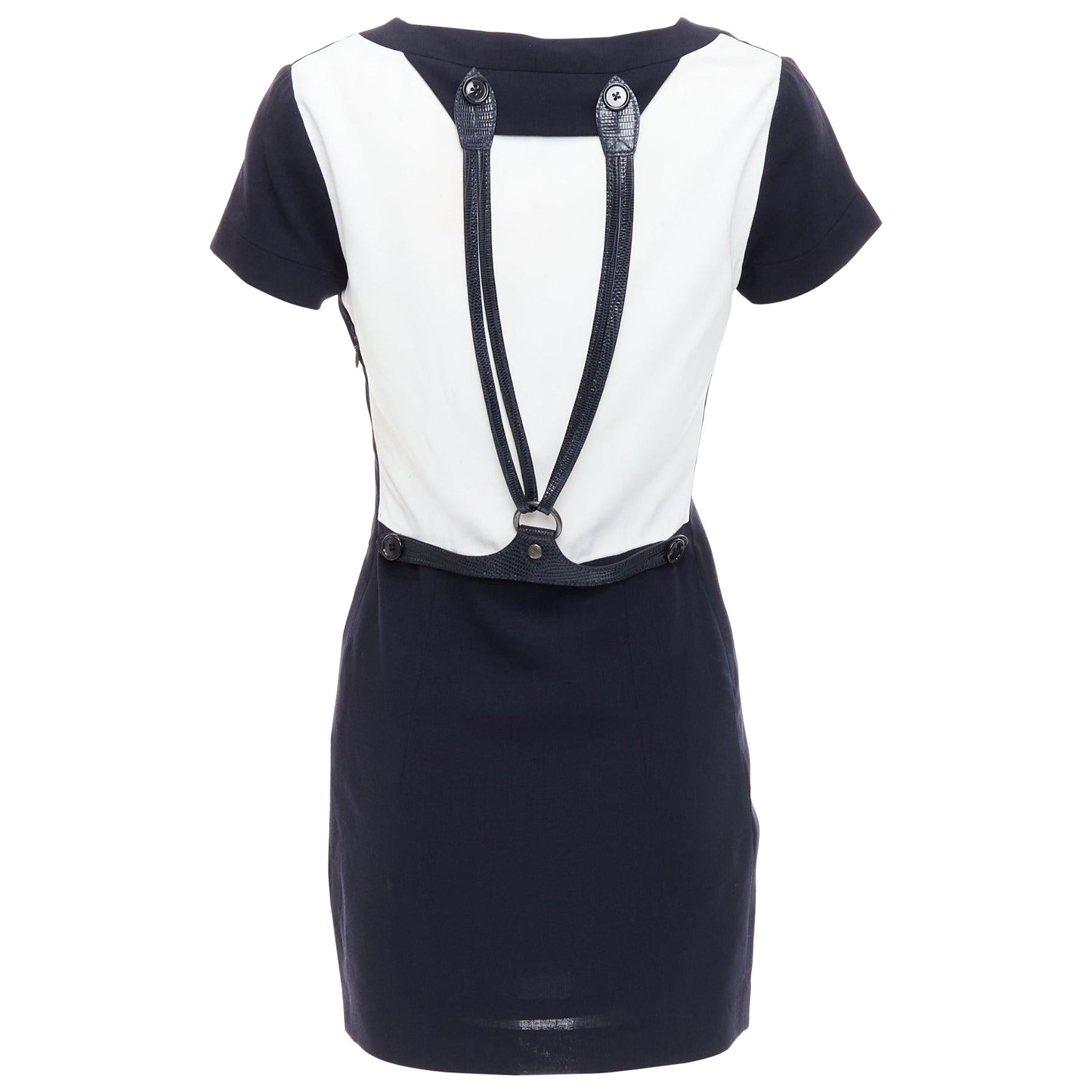 rare GIANFRANCO FERRE Vintage navy white suspender panelled dress IT40 S
