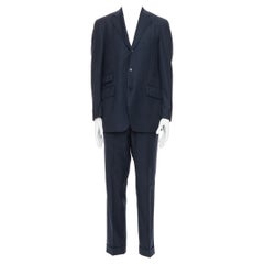 ETRO navy pinstripe 100% wool single breasted cropped blazer jacket IT50 L