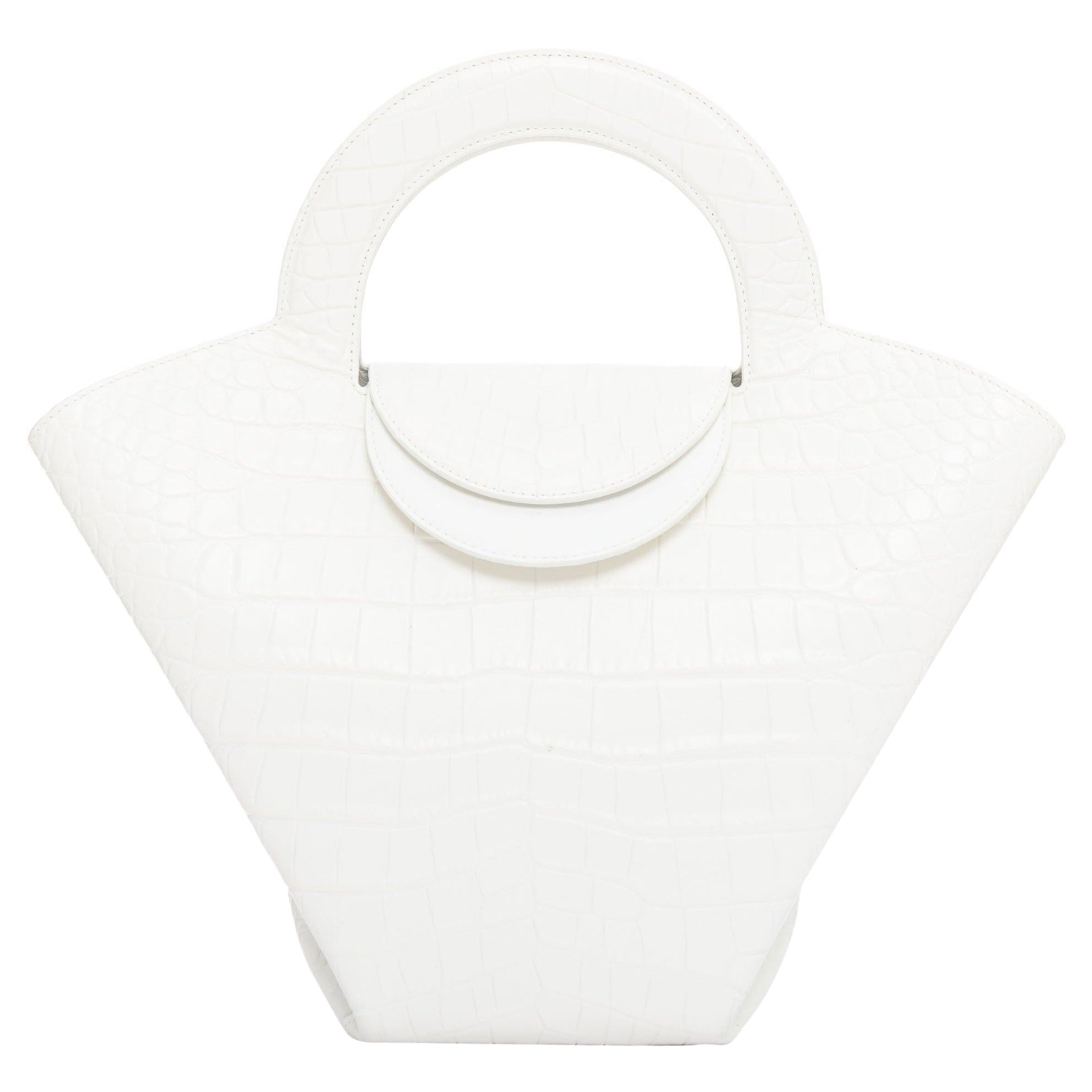 BOTTEGA VENETA borsa in pelle bianca goffrata a scaglie con manico superiore in vendita