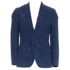 ETRO navy cotton blend aztec print single breasted fitted blazer IT48 M