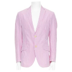 ETRO pink white cotton stripes single breasted darted blazer IT52 XL