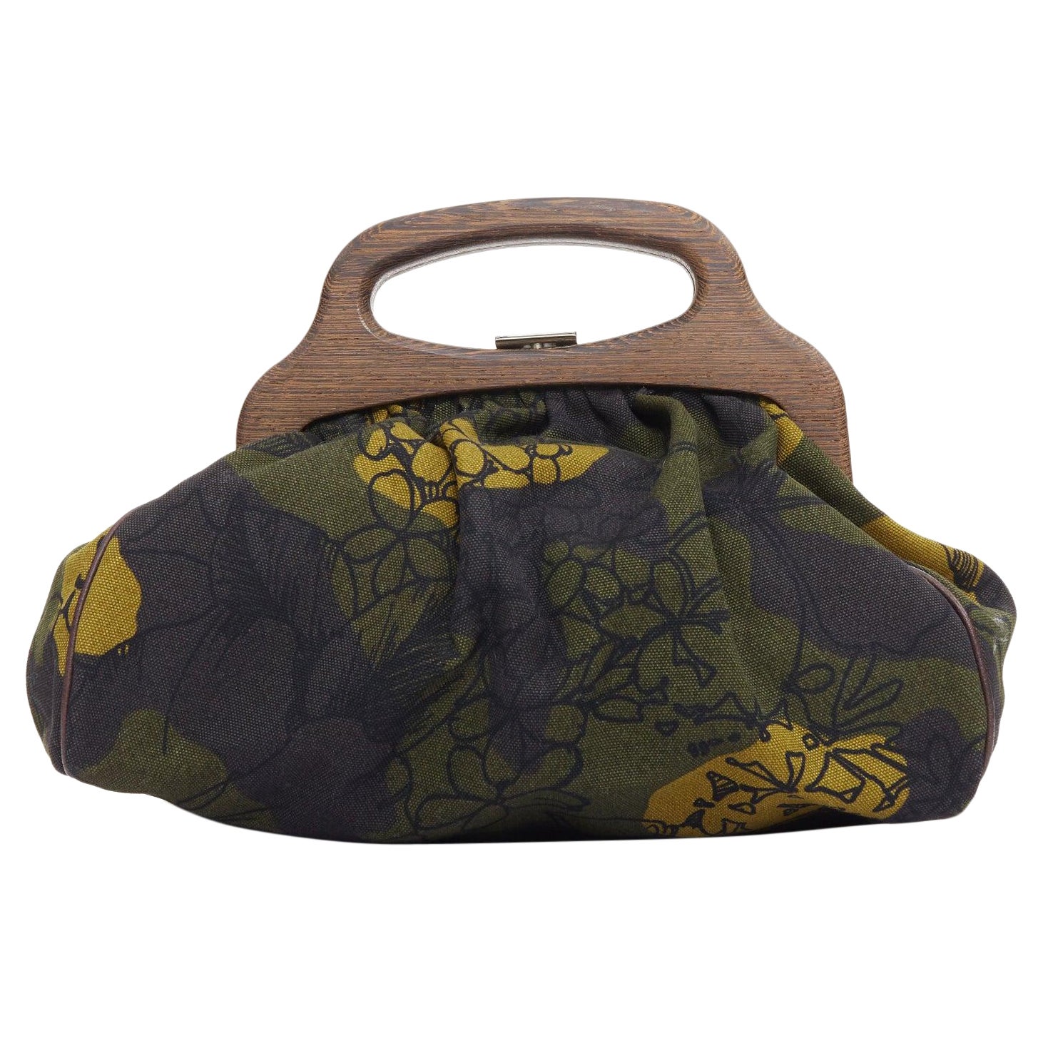 MIU MIU Vintage Runway pochette en toile fleurie verte avec cadre en bois en vente