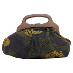 MIU MIU Vintage Runway green floral canvas wooden frame clutch bag