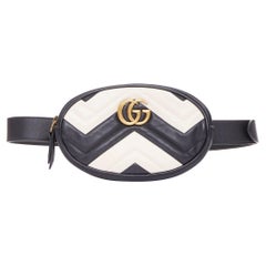 GUCCI Marmont black cream lambskin chevron matelasse  gold GG crossbody belt bag