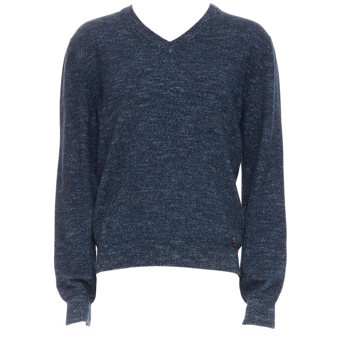 Gucci maglione in lana, seta e cashmere melange con collo a V e logo GG L.A. in vendita