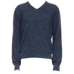 GUCCI lana azul marino seda cachemira melange Cuello en V GG logo charm jersey L
