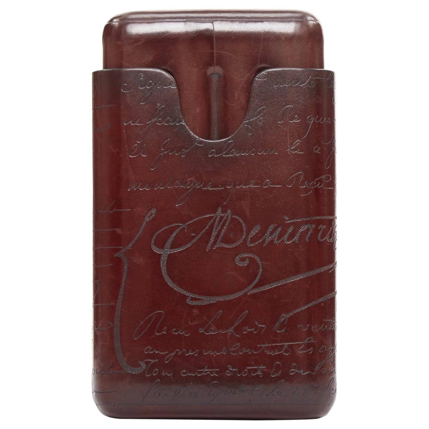 BERLUTI Etui 4 Scritto rot braun Kalligraphie Leder Zigarrenetui im Angebot