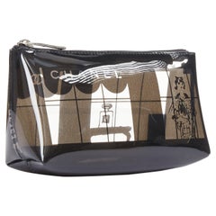 CHANEL 2003 Coco Window black clear PVC silver zip cosmetic pouch