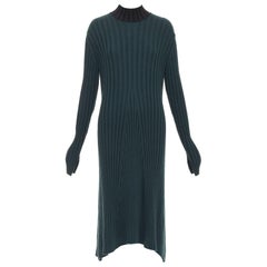 OLD CELINE Phoebe Philo 2014 dark green wool mock neck ribbed knit dress S