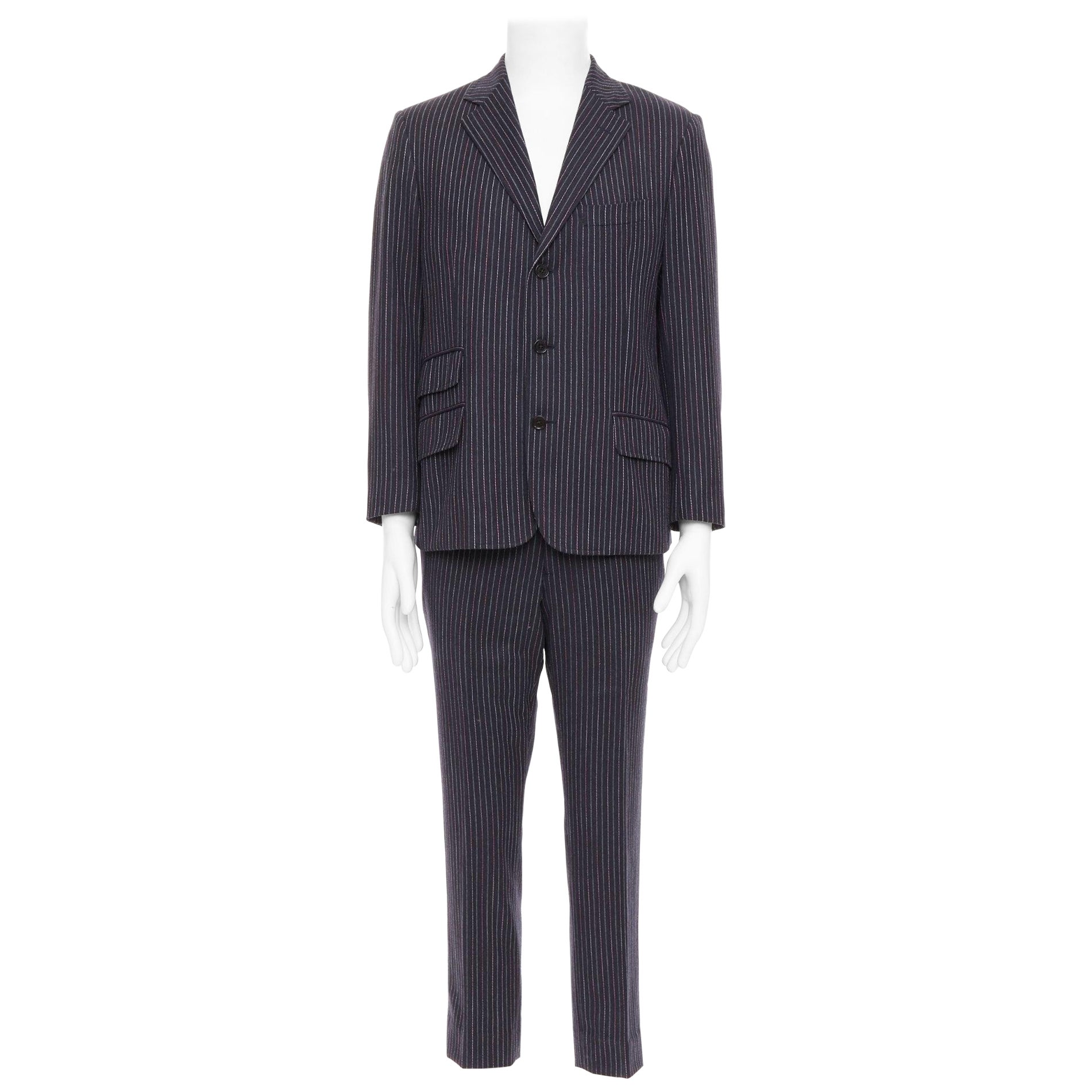 ETRO gris rose à rayures laine cachemire blazer simple boutonnage pantalon IT52 XL
