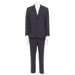 ETRO gris rose à rayures laine cachemire blazer simple boutonnage pantalon IT52 XL