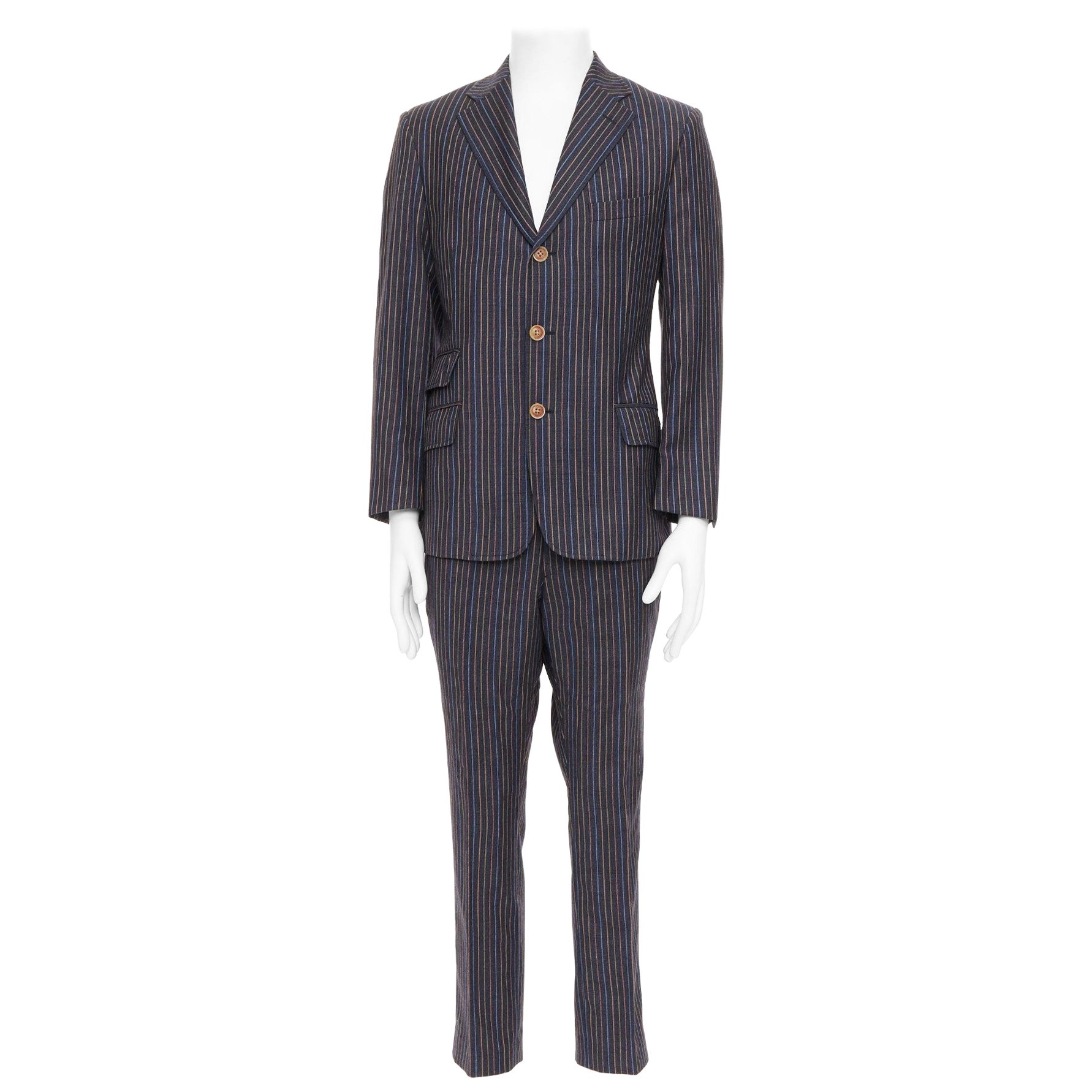 ETRO grey brown multi pinstripe single breasted cropped blazer pants set IT52 XL