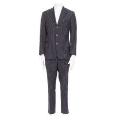 ETRO grey brown multi pinstripe single breasted cropped blazer pants set IT52 XL