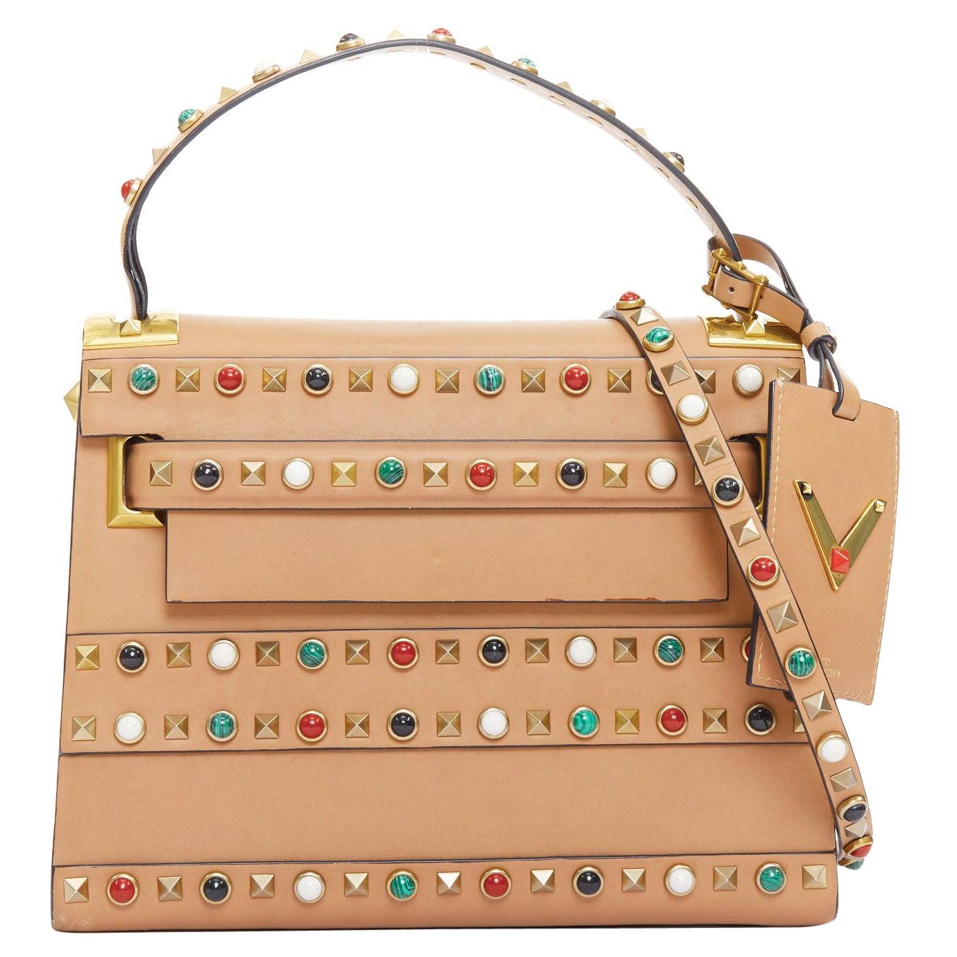 VALENTINO Rockstud Native Couture Kalbsleder Multi Stone Crossbody Satchenl Tasche im Angebot