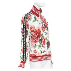 DOLCE GABBANA rose floral print striped silk trim track bomber jacket IT36 XXS