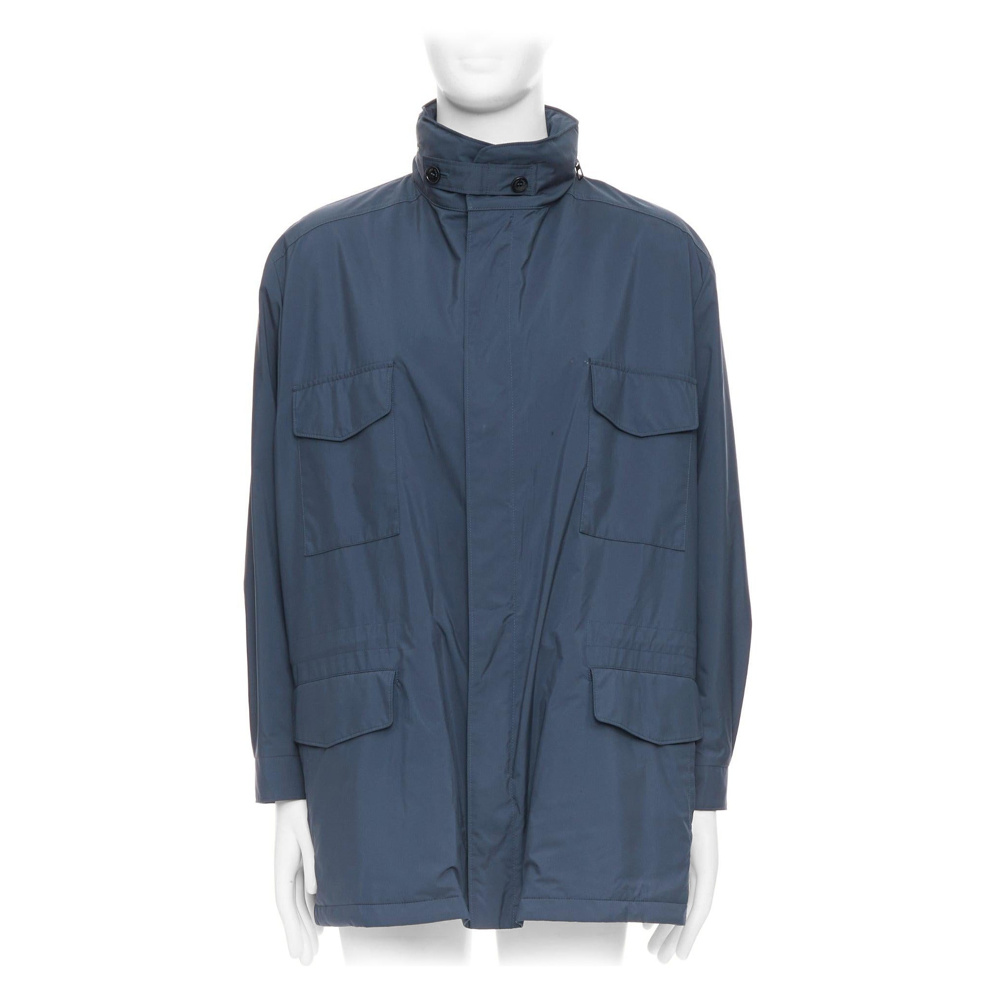 LORO PIANA Manteau Traveller navy windtech light 100% cashmere doublé IT58 4XL en vente