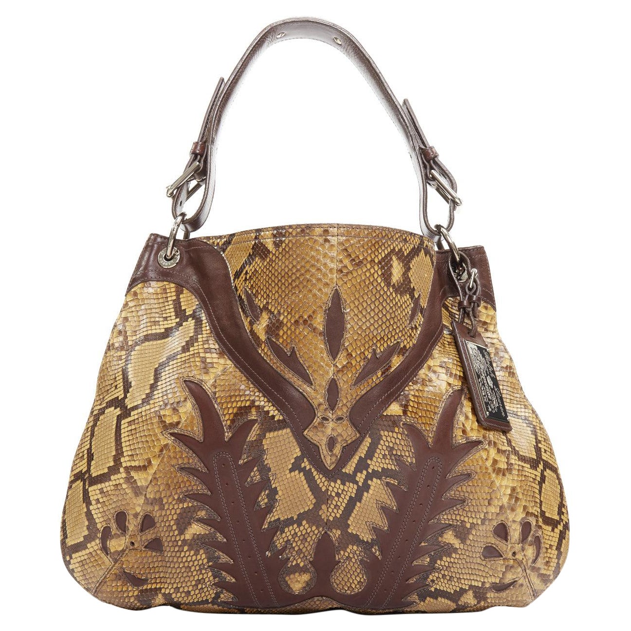 RALPH LAUREN Label Proprietor sac hobo en cuir écaillé Western Flame stitch en vente