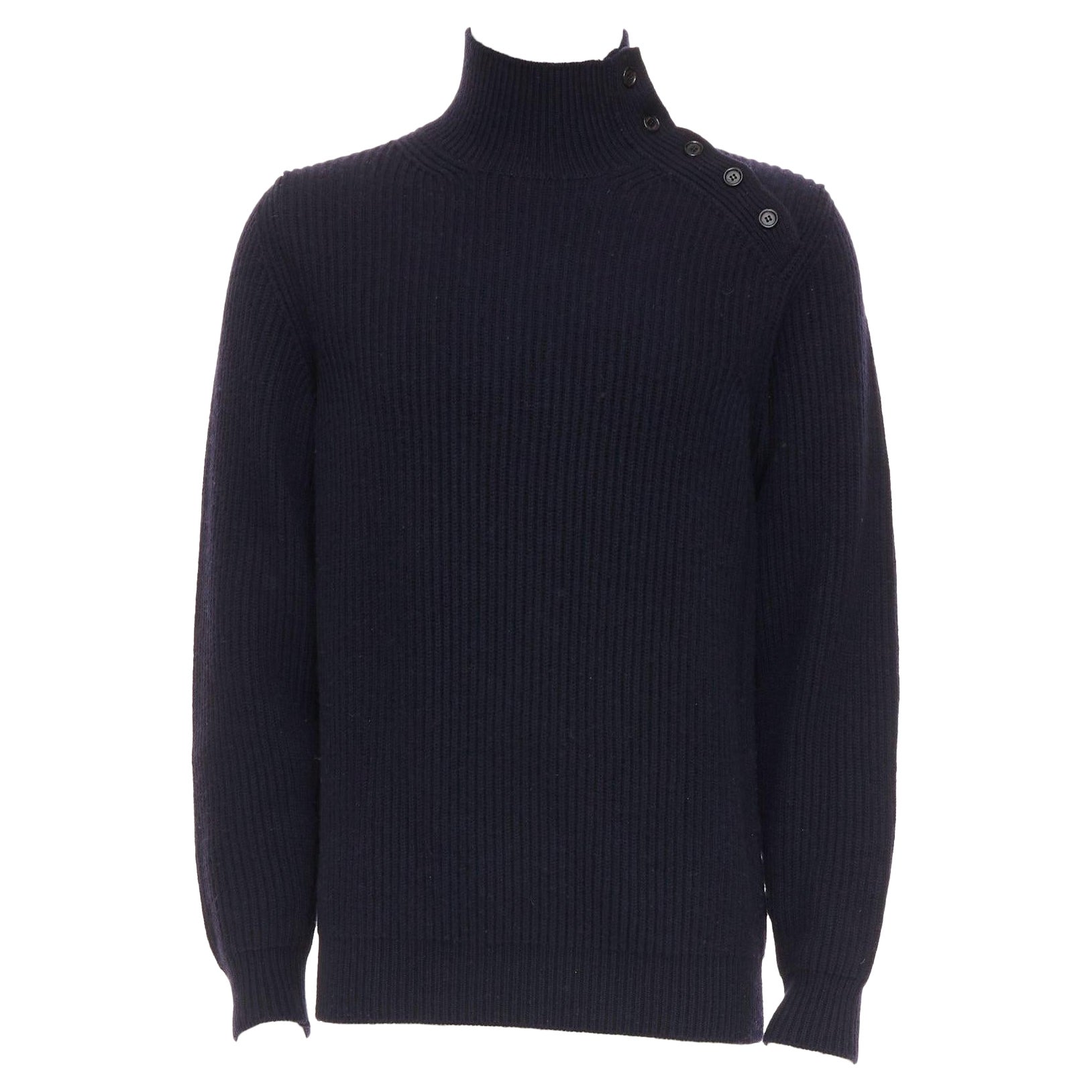 BRIONI 100% Kaschmir navy Lederbesatz Seitenknopf Pullover IT48 M im Angebot