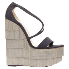 CHRISTIAN LOUBOUTIN Foxtrottissima 160 chain fringe satin platform wedges EU38