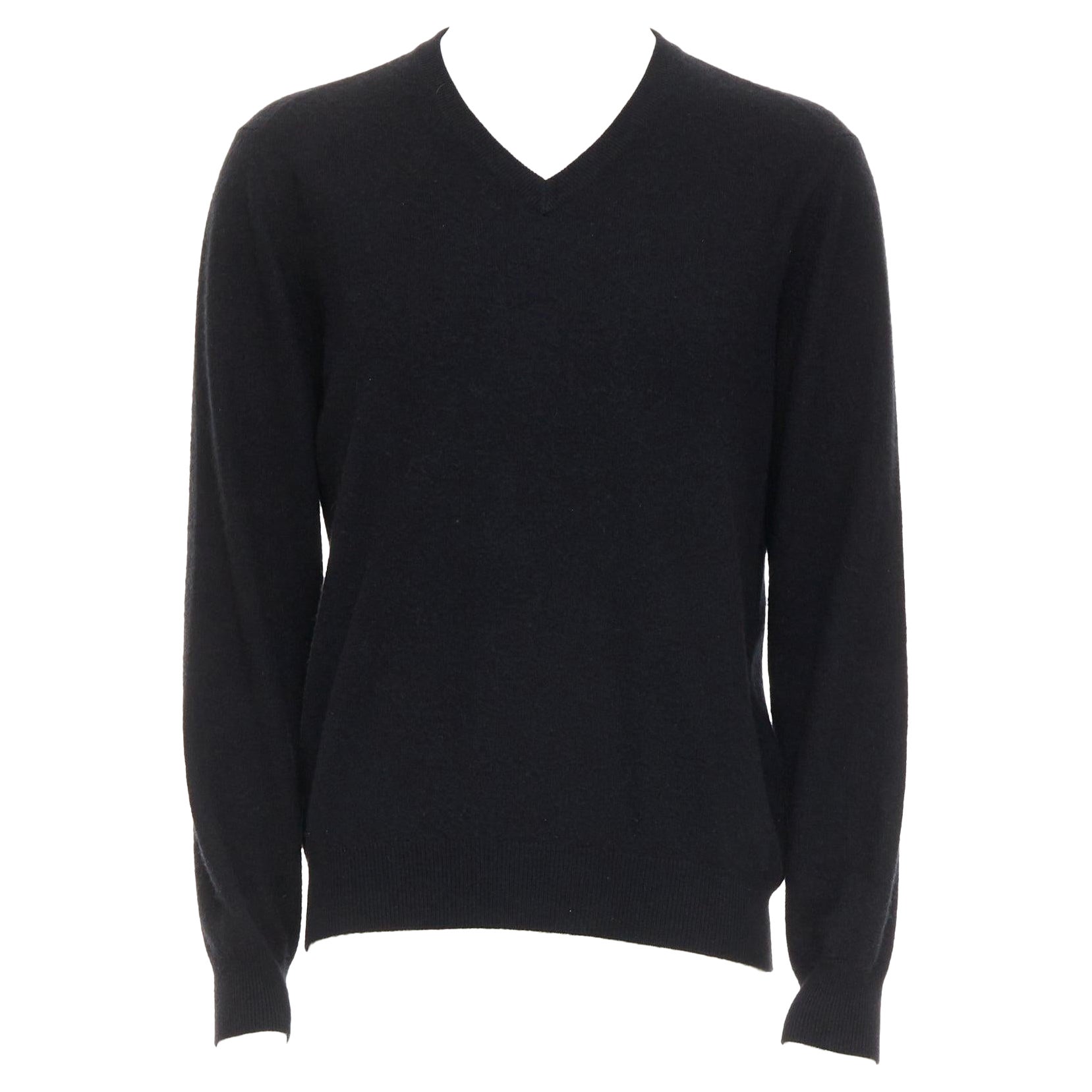 HERMES 100% Kaschmir schwarz V-Ausschnitt minimal klassischer Pullover XL im Angebot