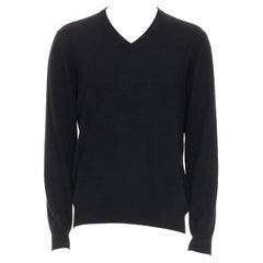 HERMES 100% cashmere black V-neck minimal classic sweater XL