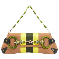 rare GUCCI Tom Ford 2004 Dragon Horsebit crystal buckle tan canvas clutch bag