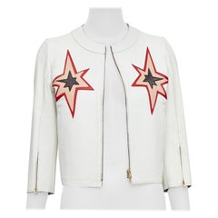 MIU MIU 2011 white lambskin leather red star patchwork crop moto jacket IT40 S