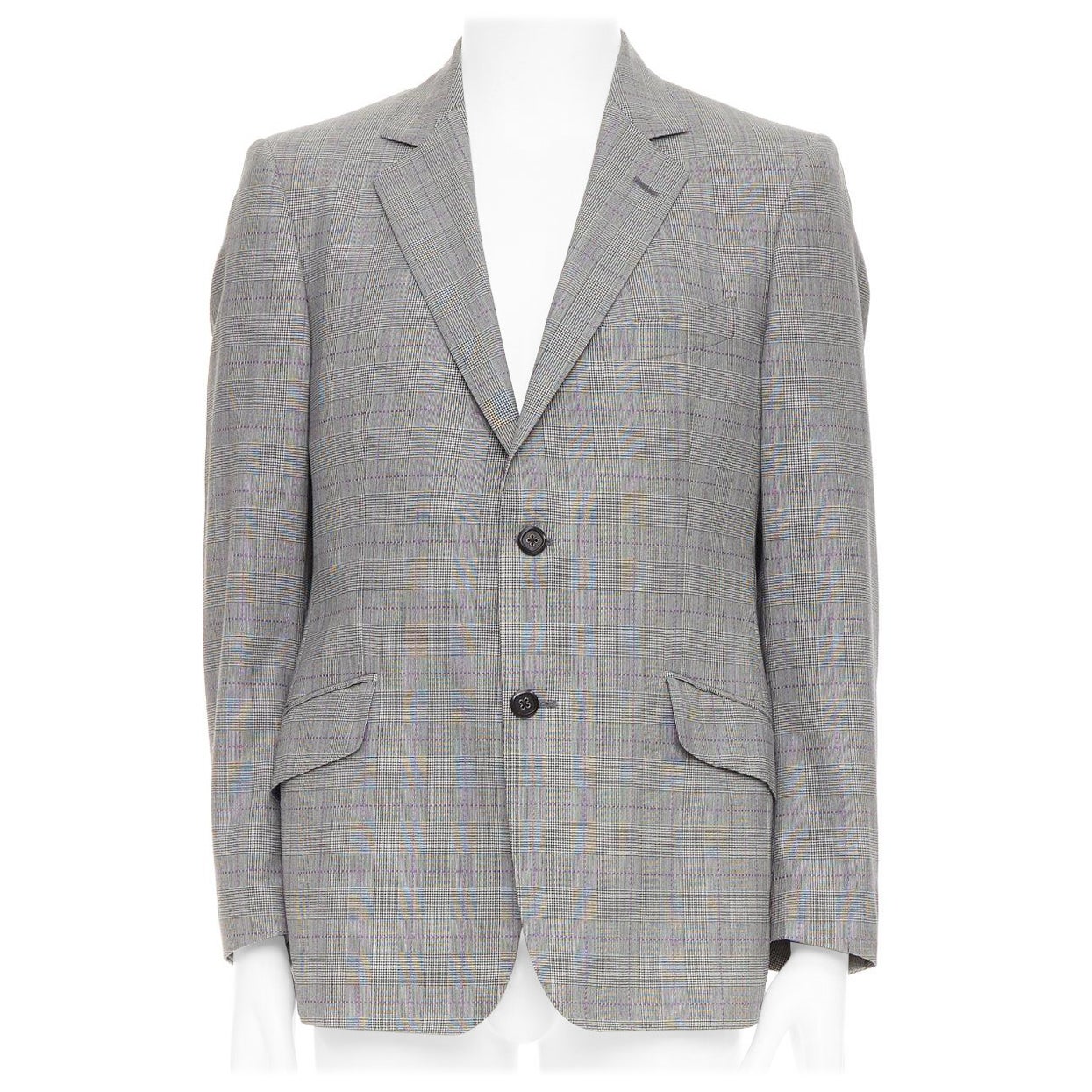 Etro grigio viola pied de poule monopetto con tasca a patta blazer IT52 XL in vendita