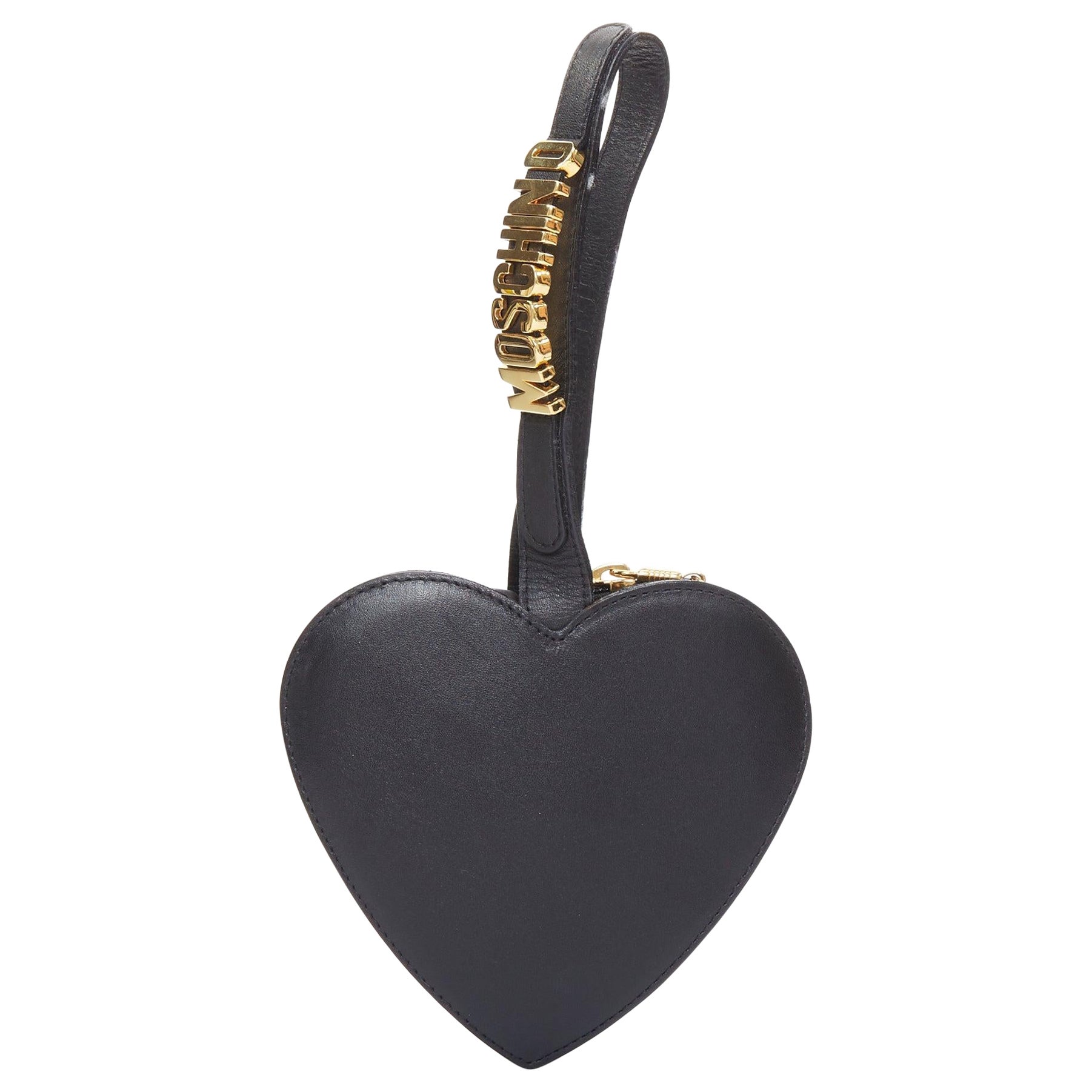 MOSCHINO Vintage Heart schwarzes weiches Leder goldene Hardware Armband Clutch Tasche