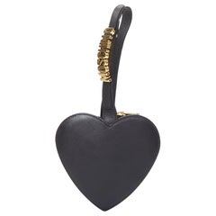 MOSCHINO Vintage Heart black soft leather gold hardware wristlet clutch bag