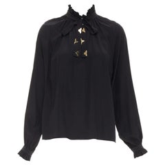 LOUIS VUITTON  100% Seide Schwarz Gold Blumenmotiv Pussy Bluse Top FR36 S