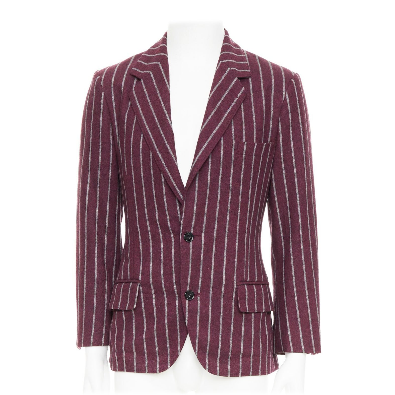 DOLCE GABBANA blazer de lana gris burdeos a rayas con bolsillo con solapa IT50 L