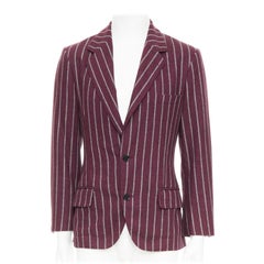 DOLCE GABBANA burgundy grey wool striped flap pocket blazer IT50 L