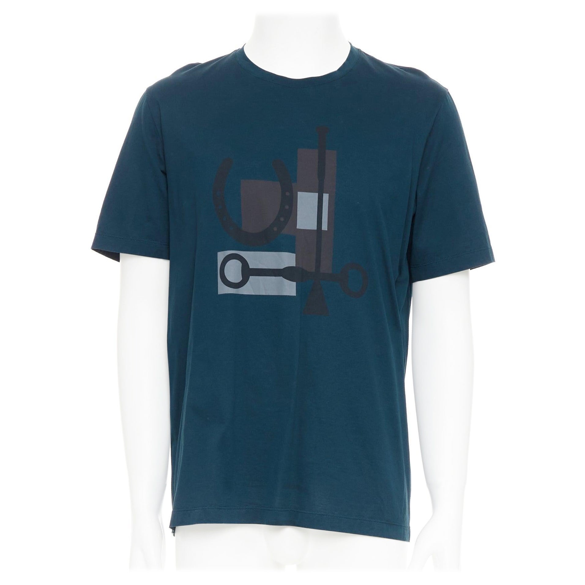 HERMES T-Shirt mit Rundhalsausschnitt aus Baumwolle mit Pferdegebiss in Dunkelblau