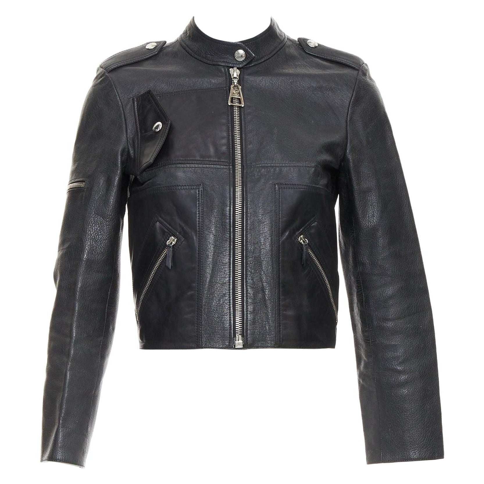 LOUIS VUITTON giacca biker con zip LV in pelle di capra nera FR36 S