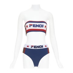FENDI FILA bikini 2 piezas bandeau azul rojo logo estrella colorblock IT36 XXS