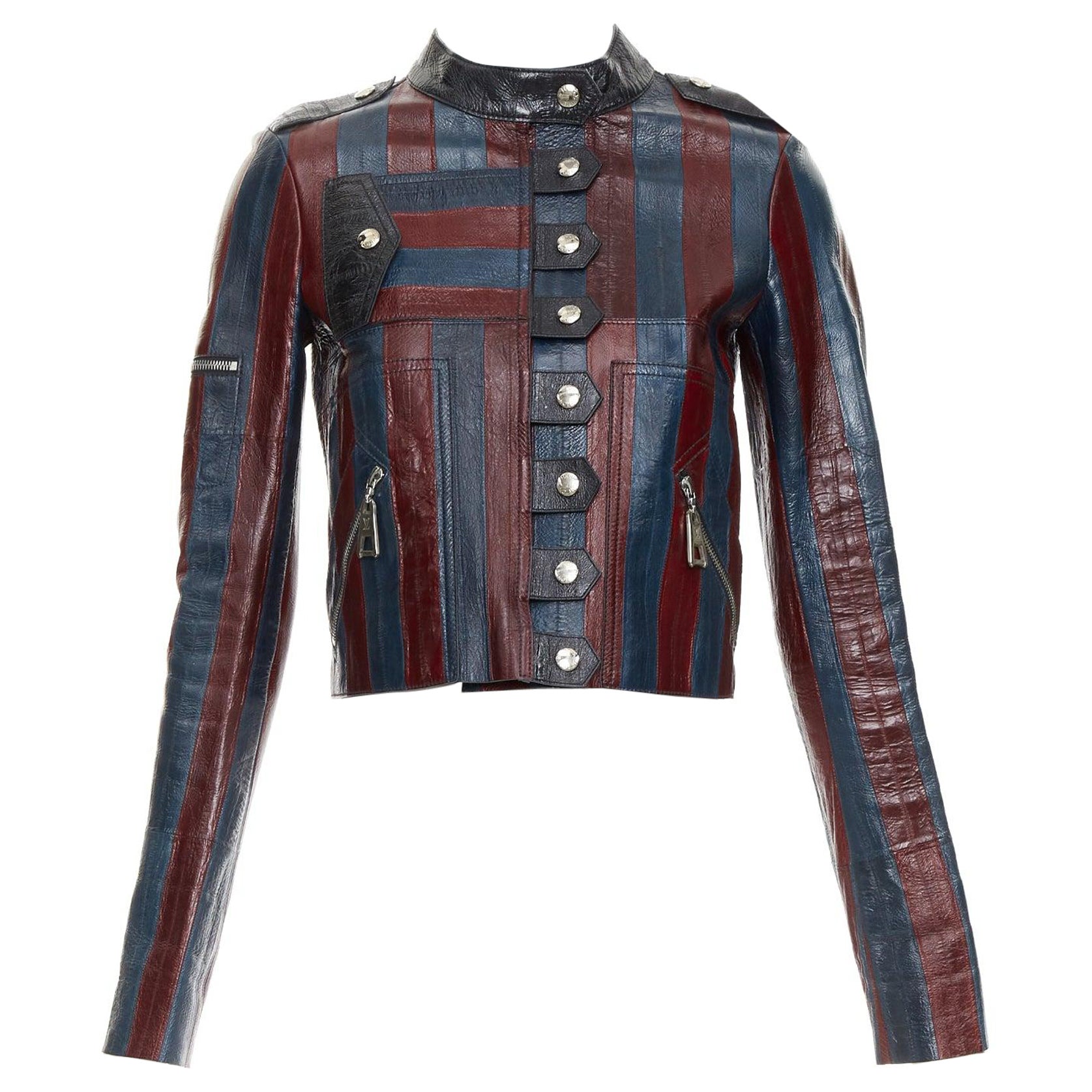 LOUIS VUITTON 2015 Runway navy burgundy Aal Haut moto Jacke FR36 S