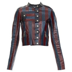 LOUIS VUITTON 2015 Pasarela azul marino burdeos piel de anguila chaqueta moto FR36 S