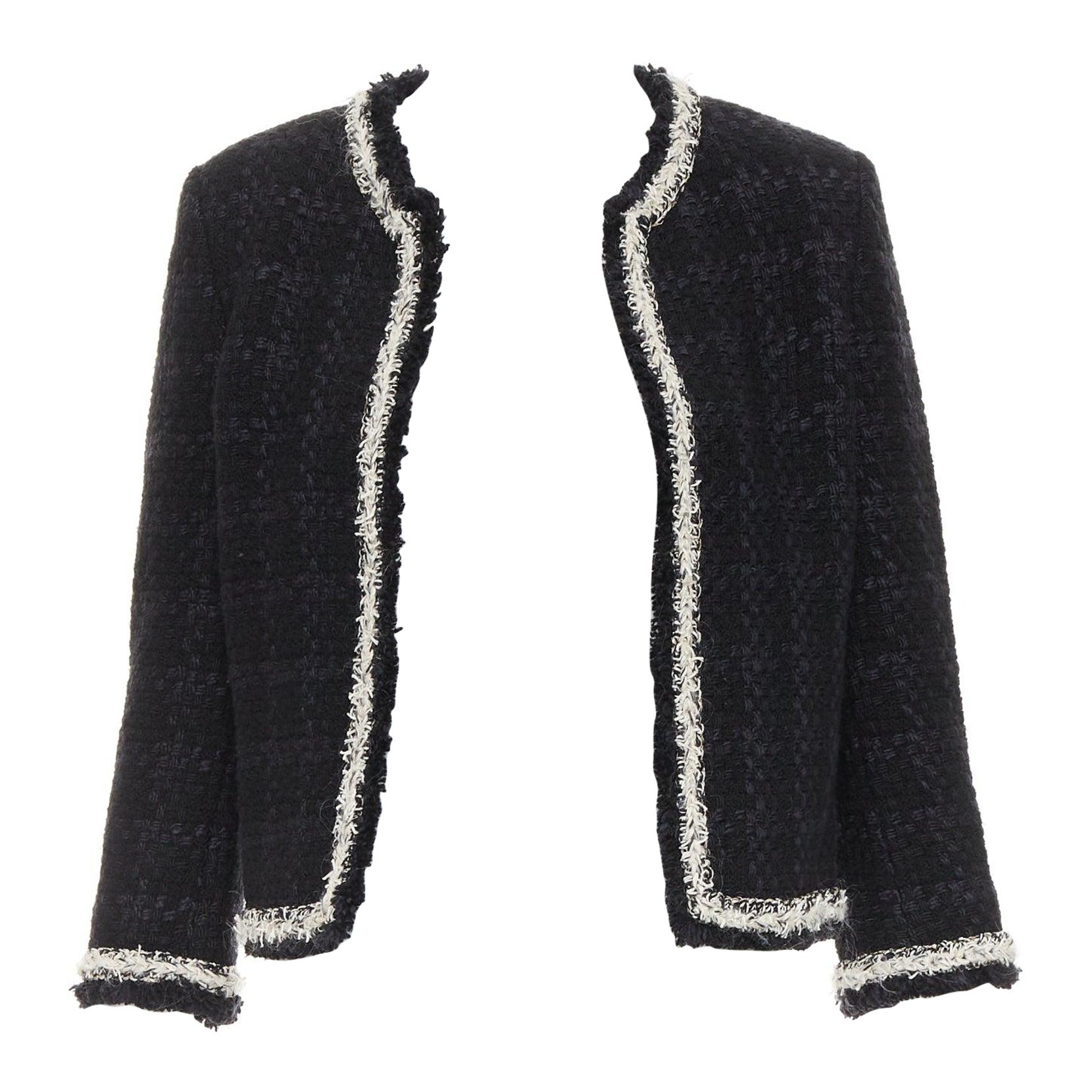 SAINT LAURENT 2021 navy wool silk tweed silver chain braided trim jacket FR38 M