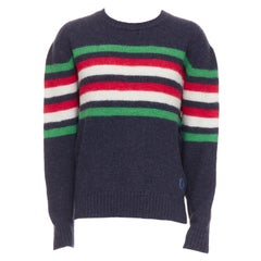 GUCCI navy green red striped embroidered logo crew sweater