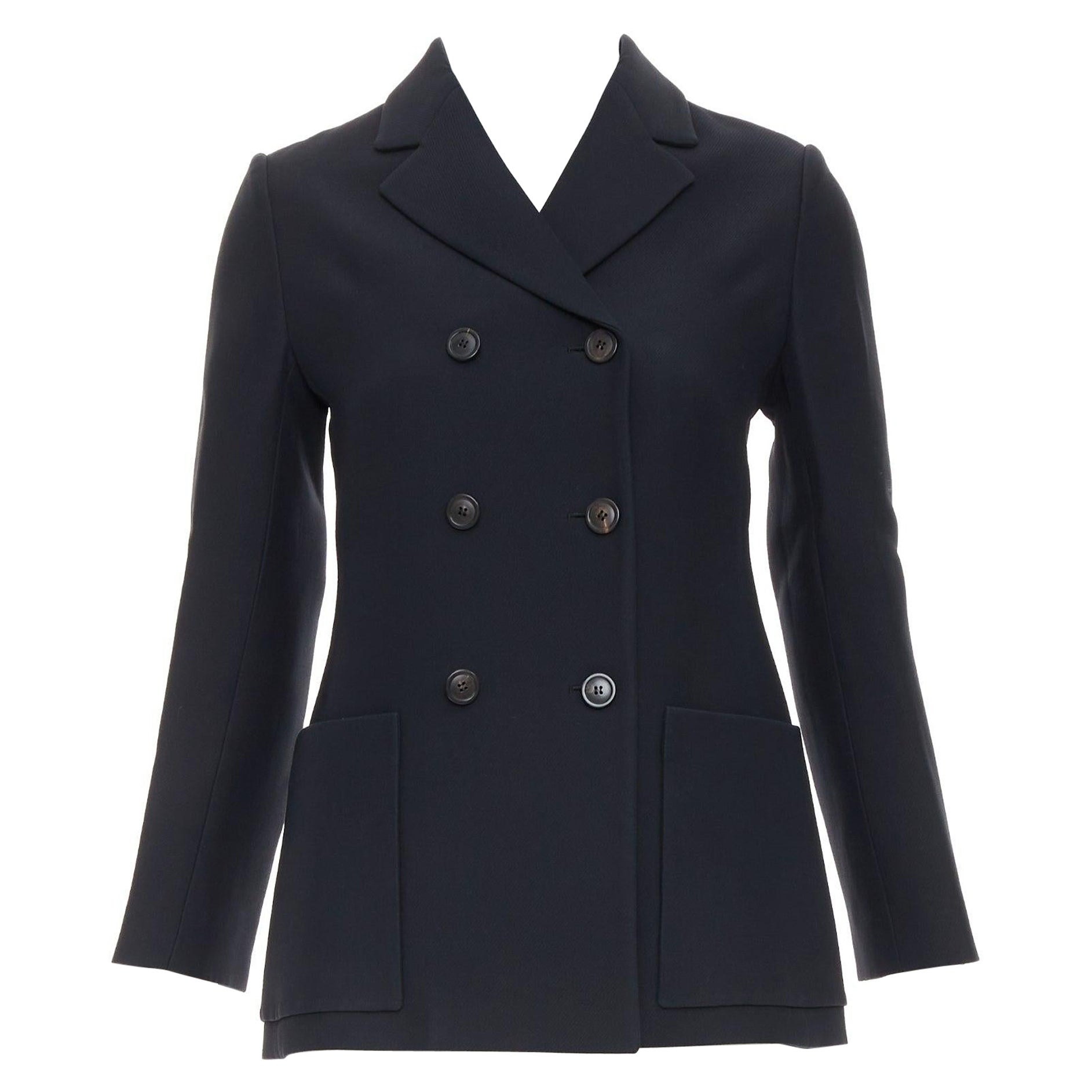 DIOR Marlene  noir laine soie classique double boutonnage veste blazer FR36 S