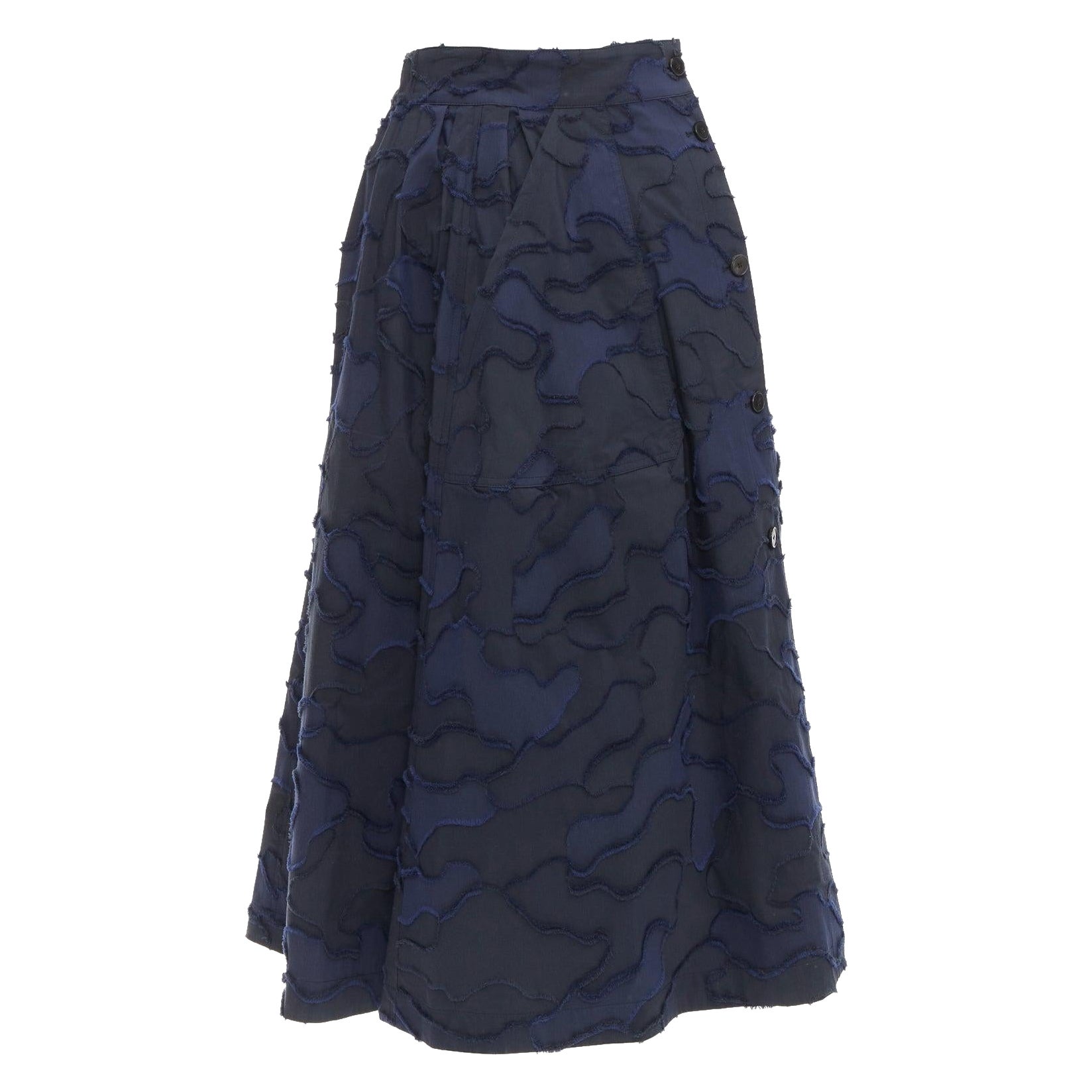 CHRISTIAN DIOR 2020 Falda midi en jacquard de camuflaje de algodón azul marino FR34 XS en venta