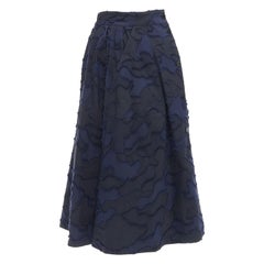 CHRISTIAN DIOR 2020 Runway navy cotton camouflage jacquard midi skirt FR34 XS
