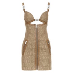 VERSACE 2023 brown jacquard 90s logo Medusa strap bondage dress IT38 XS