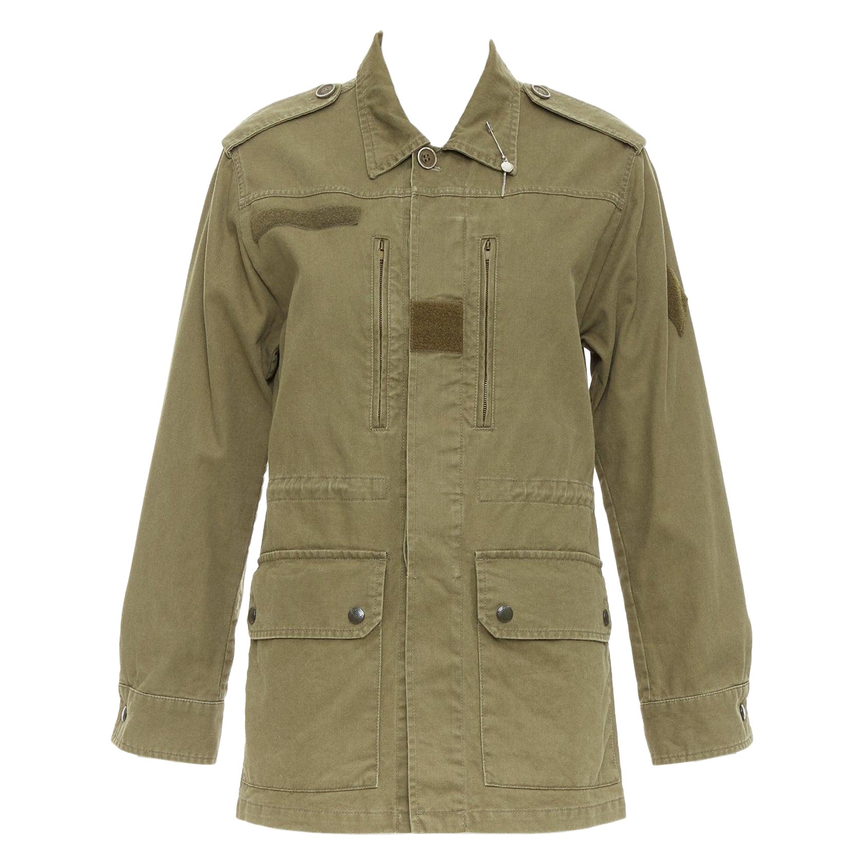 SAINT LAURENT 2015 giacca militare con tasche in cotone e lino verde militare FR34 S
