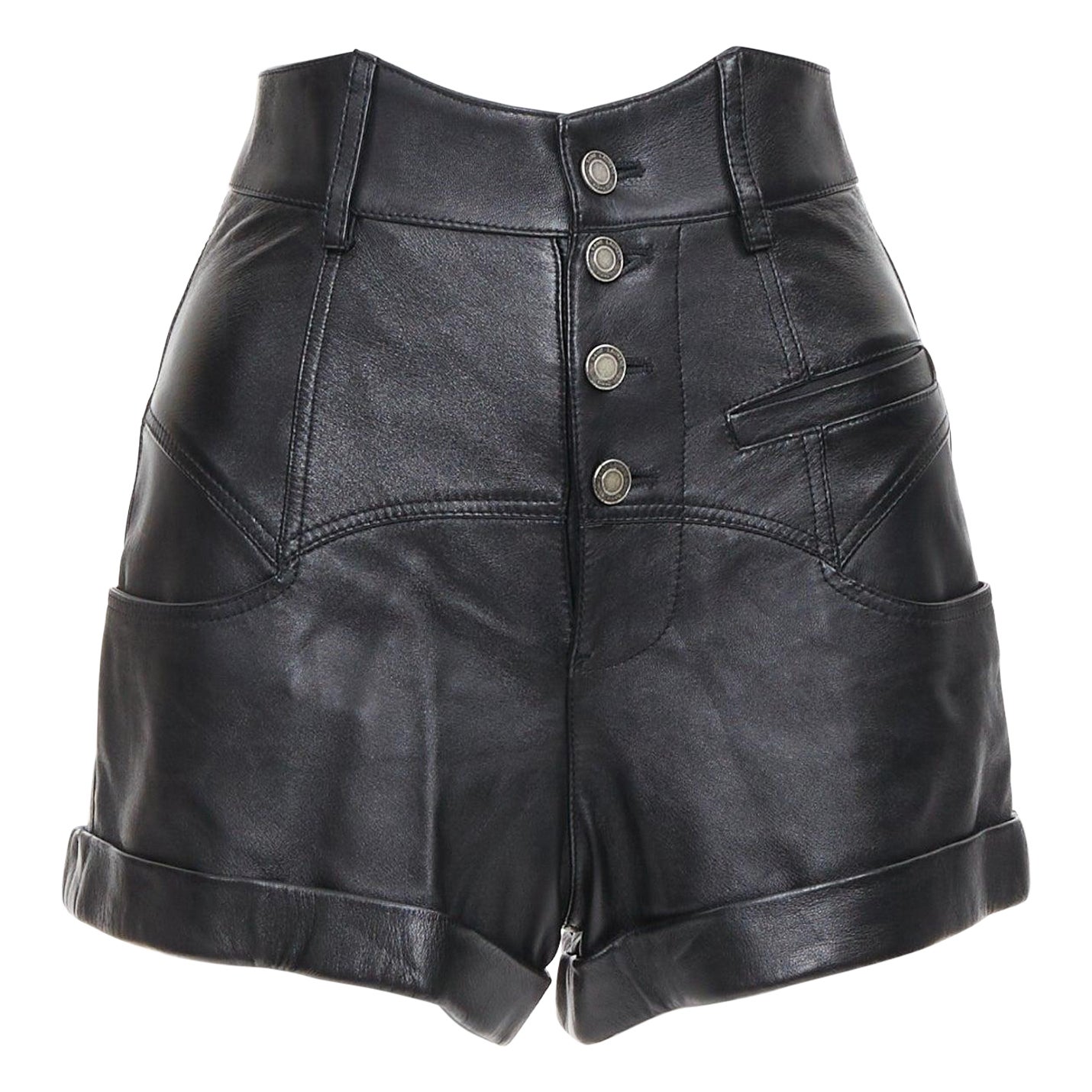SAINT LAURENT 2019 pantaloncini western a vita alta in pelle di agnello e tulipano FR34 XS