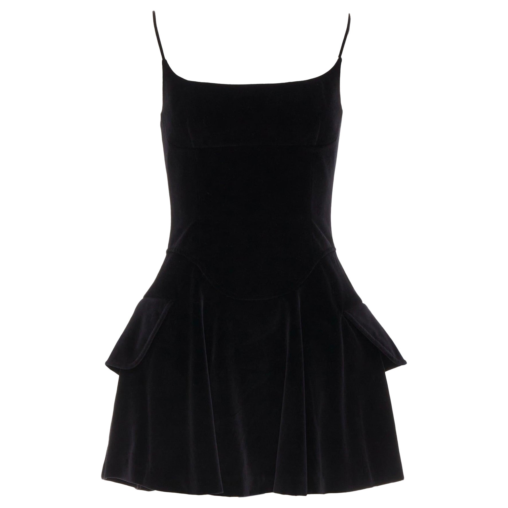ALEXANDER WANG Schwarzer Baumwollsamt Korsett ausgestelltes Partykleid US0 XS im Angebot