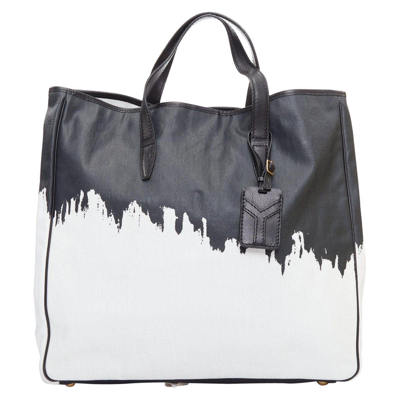 YVES SAINT LAURENT Vintage schwarz weiß Raspail Cascade Canvas Y Tragetasche im Angebot